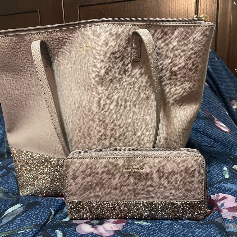 Kate Spade Gray and Glitter Tote with Wallet